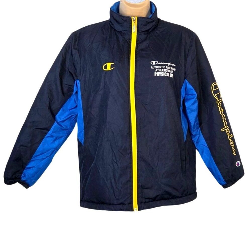 Champion Mens CX1500 Jacket Size 160 Black & Blue Zip Closure